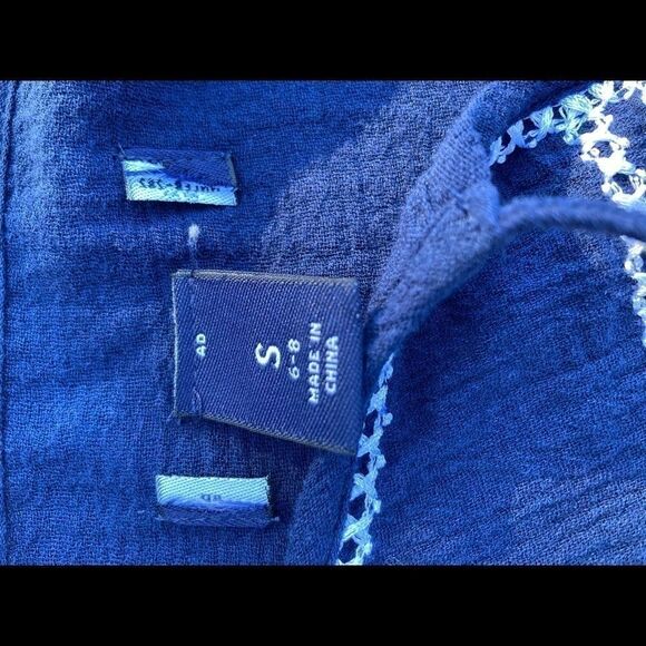 Land’s End Swim Coverup long sleeve sheer tassels embroidered modest Navy Small - Picture 15 of 16